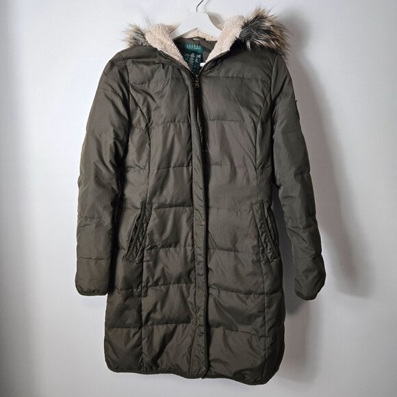 Lauren Ralph Lauren Jackets & Blazers - Lauren Ralph Lauren Size S Green Down Puffer Parka Coat Faux Fur Hood